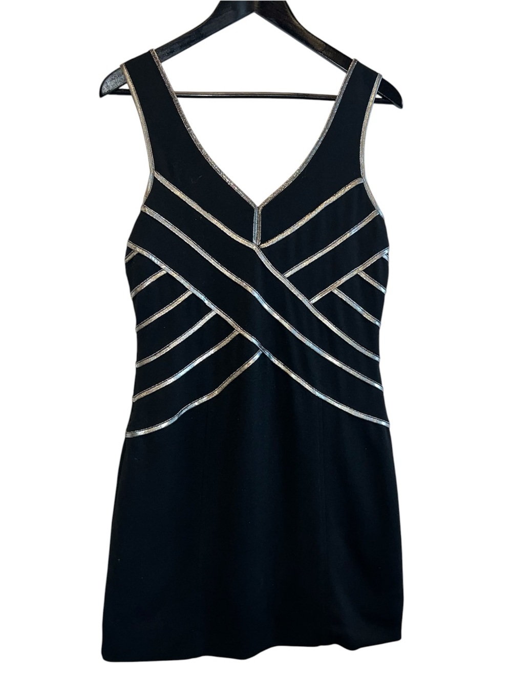 SpicySugar Black Mini Dress Silver Trim Stretch Fit & Flare Y2K